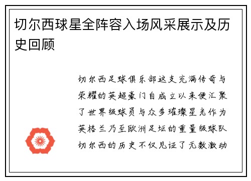 切尔西球星全阵容入场风采展示及历史回顾